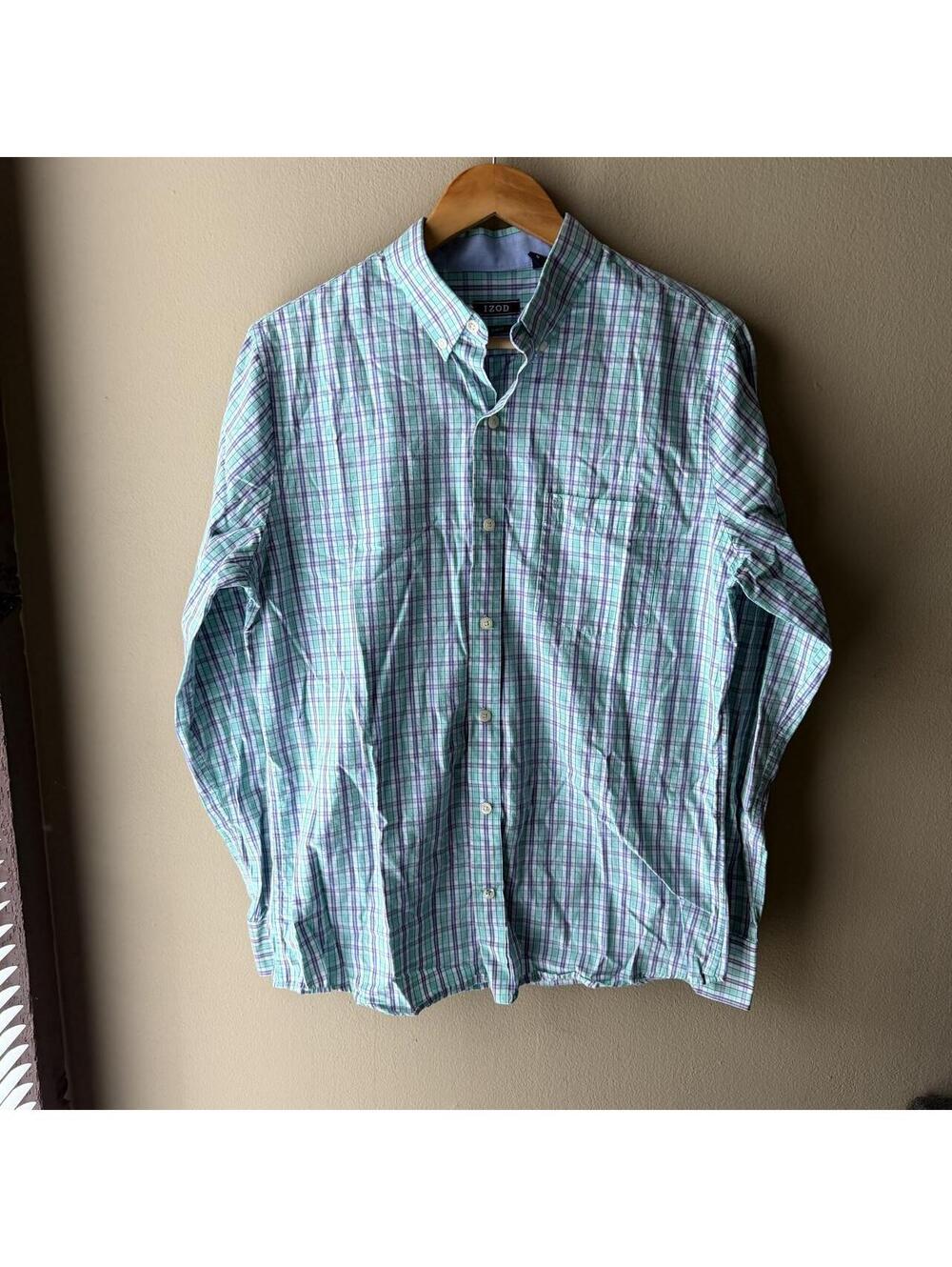 IZOD Mint Blue Coral Plaid Slim-Fit Button-Down Shirt Men’s M